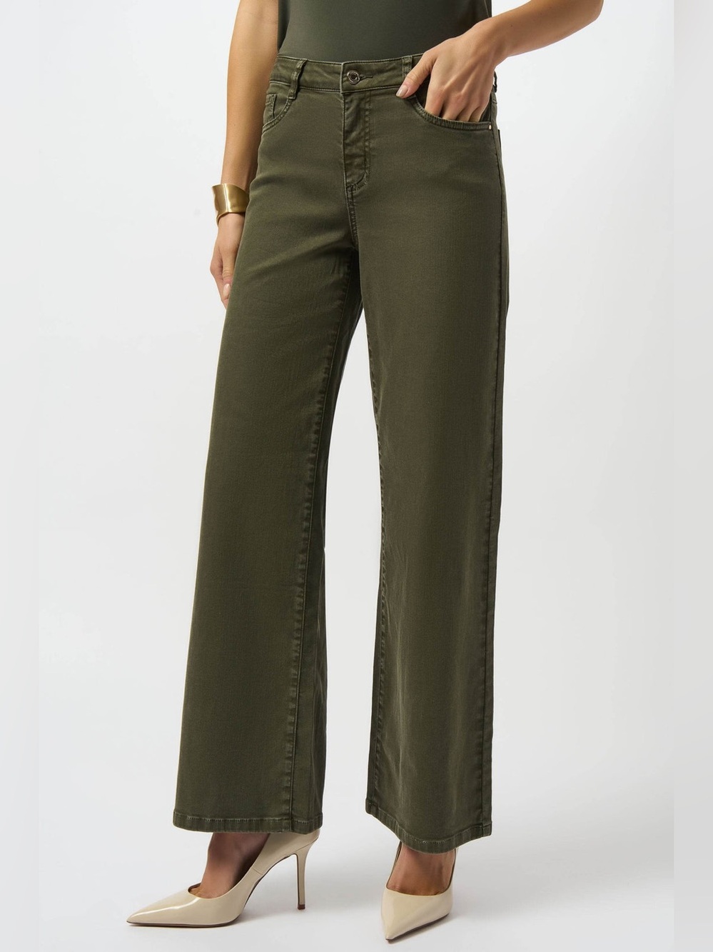 Joseph Ribkoff Avocado Green Wide-Leg Jeans